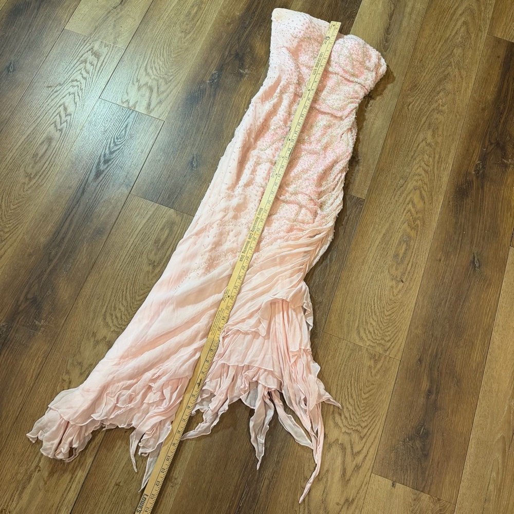 Vintage 100% Silk Beaded Dress Vintage Beaded Dress Pink Strapless Prom Fairy - Picture 11 of 17